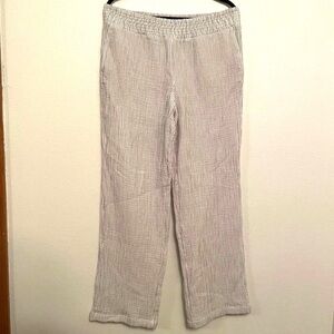 J Jill Cotton Cream Grey Striped Nautical Beach Comfy Wide-Leg Pants Size S
